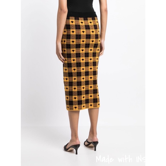 Alessandra Rich yellow heart check-pattern pencil skirt - Picture 5 of 12